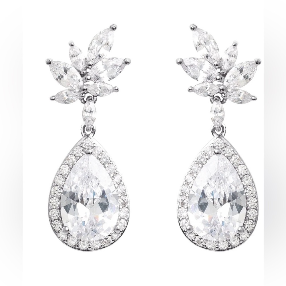 Believe by Brilliance CZ Teardrop Dangle Earrings‎ Silver Plated Bridal NEW
